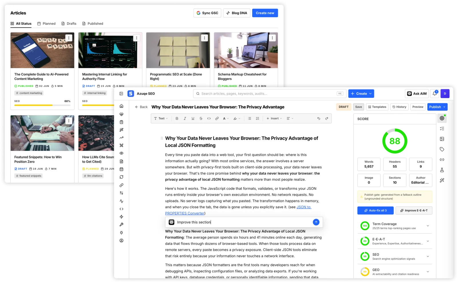 Months of content that ranks, in a single click