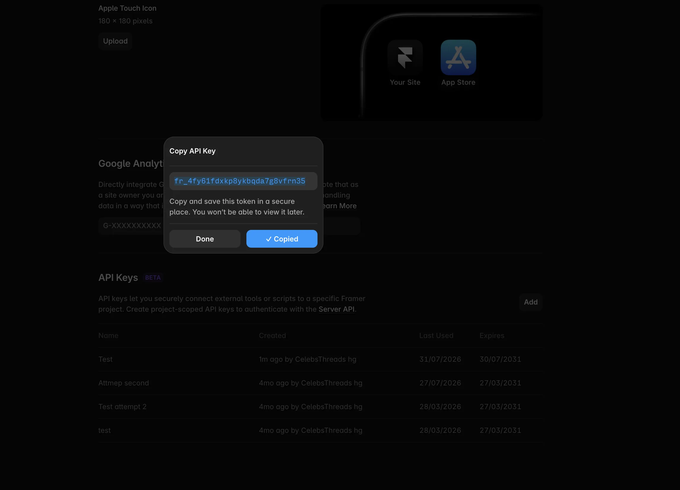 Scroll to the API section and generate or copy the key