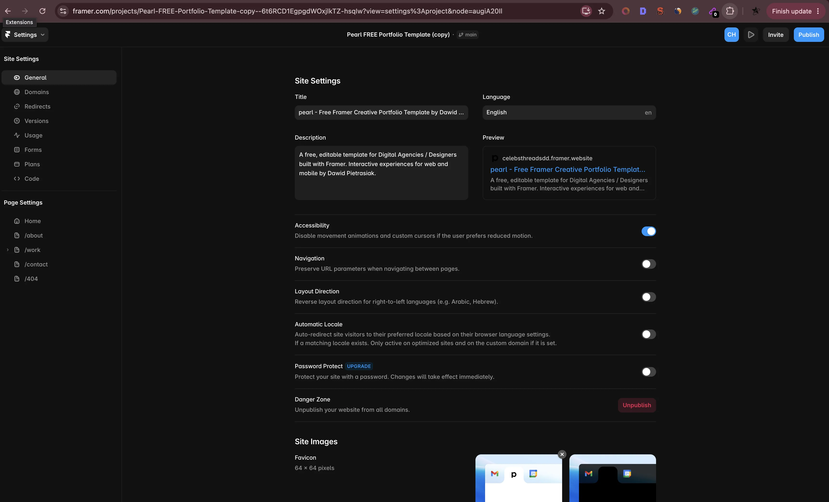 Click General in the Site Settings sidebar
